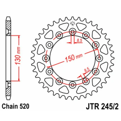 Kép: JT SPROCKETS Acél Standard Hátsó Láncszerkezet 245/2 520