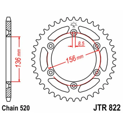 Kép: JT SPROCKETS Acél Standard Hátsó Láncszerkezet 822 520