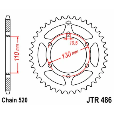 Kép: JT SPROCKETS acél standard hátsó lánckerék 486 520