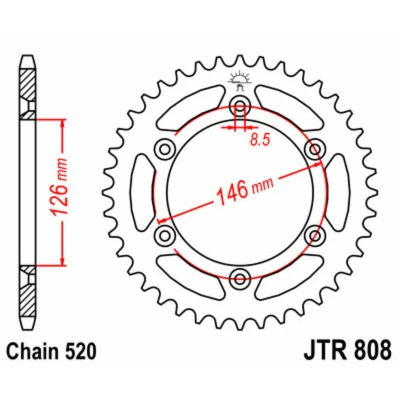 Kép: JT SPROCKETS Acél Standard Hátsó Láncsor 808 520