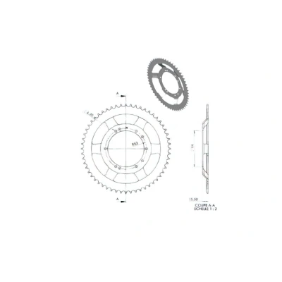 Kép: Hátsó lánckerék BTS 56 foggal Peugeot 103 SP / MVL (préselt acél felnik d.94mm)