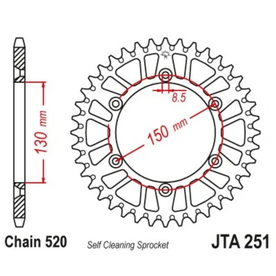 Kép: JT SPROCKETS alumínium ultra könnyű hátsó lánckerék 251 520