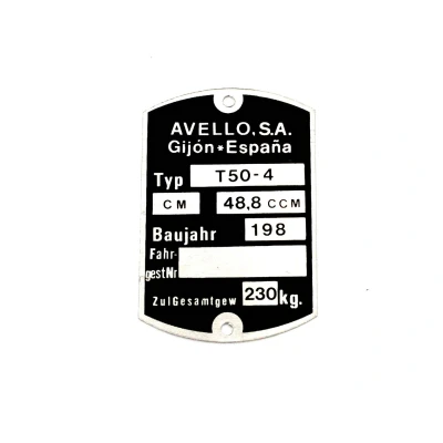 Kép: Váz adattábla méretei 59 x 40mm Mofa Mokickhoz