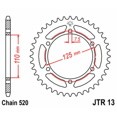 Kép: JT SPROCKETS Acél Standard Hátsó Láncsor 13 520