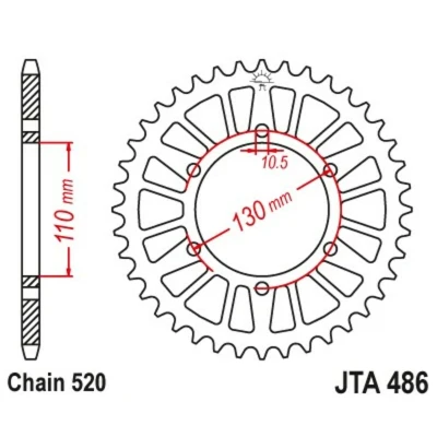 Kép: JT SPROCKETS Alumínium Ultra Könnyű Hátsó Láncszemkerék 486 520
