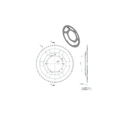 Kép: Hátsó lánckerék BTS 54 fogas Peugeot 103 SP / MVL (préselt acél felnik d.94mm)