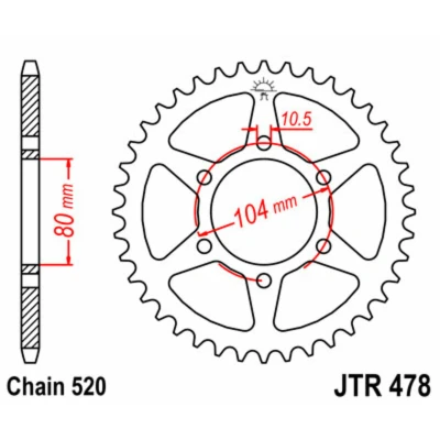 Kép: JT SPROCKETS Acél Standard Hátsó Láncsor 478 520
