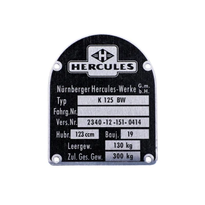 Kép: Típuscímke Hercules K 125 BW V1 hez