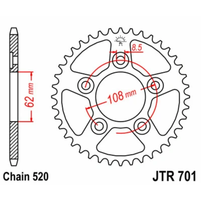 Kép: JT SPROCKETS Acél Standard Hátsó Láncsor 701 520