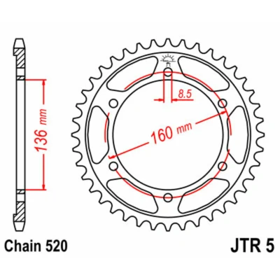 Kép: JT SPROCKETS Acél Standard Hátsó Láncsor 5 520