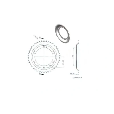 Kép: Hátsó lánckerék 42 fogas Peugeot 103 SPX / RCX (Grimeca felnik, 98 mm átmérő)